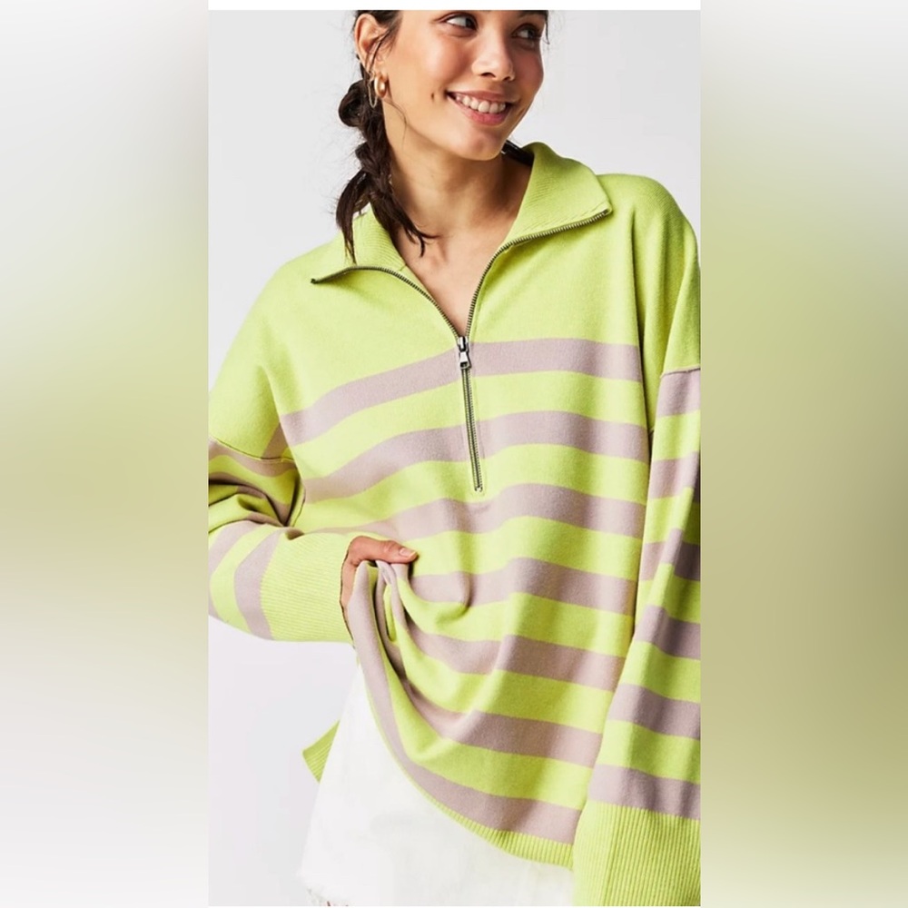 Free People Coastal Stripe Zip Sweater